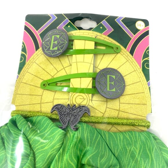 Wicked Hair Accessory Set Glinda Or Elphaba Clips Scrunchie Hair Ties Pink Green - Picture 9 of 11